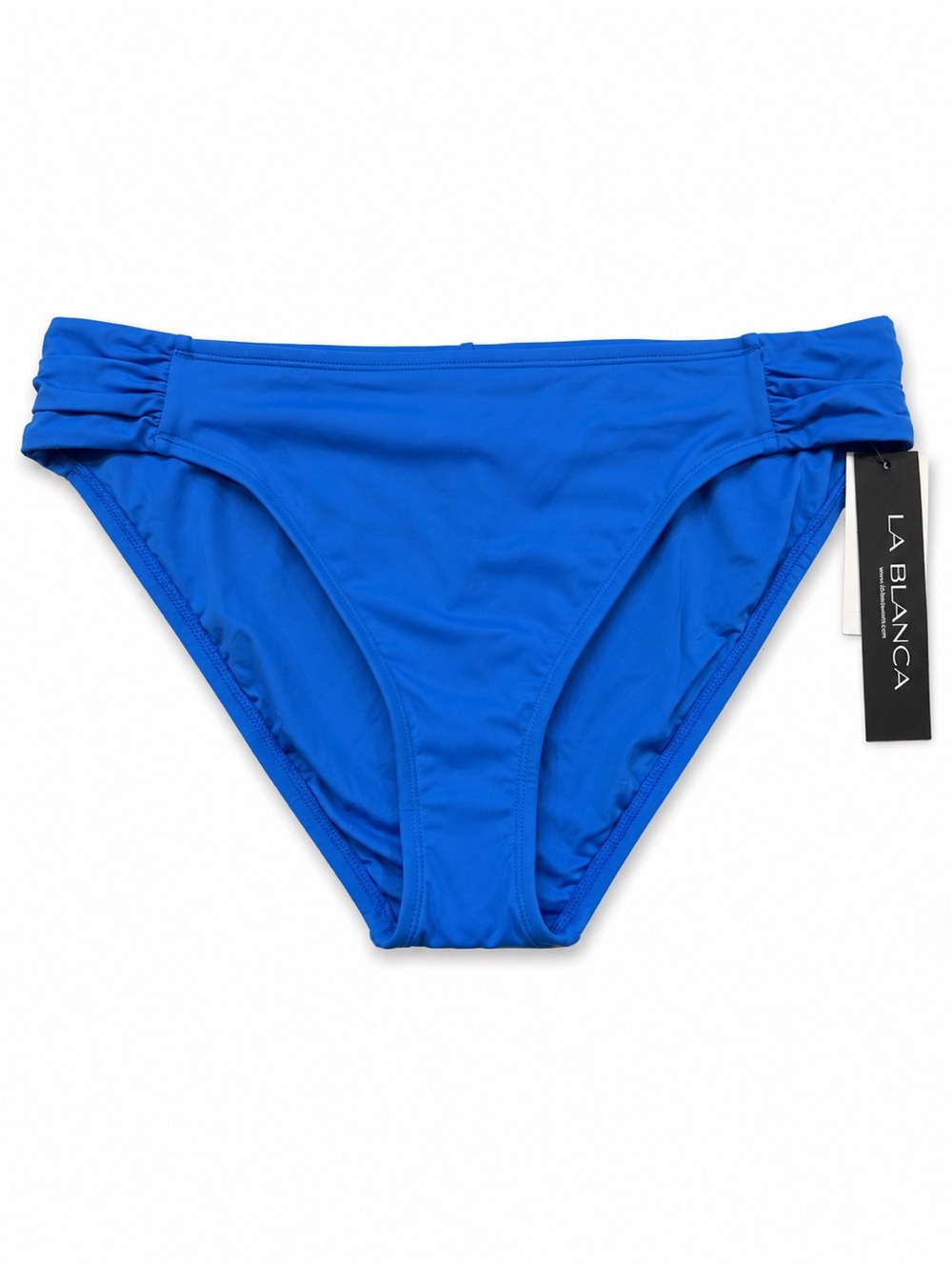 NWT  La Blanca Island Goddess Sude Shirred Hipster Bikini Bottom Blue Size 16